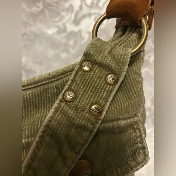 Vintage Roxy Corduroy Cargo Purse, Y2K, Green, Brown Suede - Picture 2 of 9